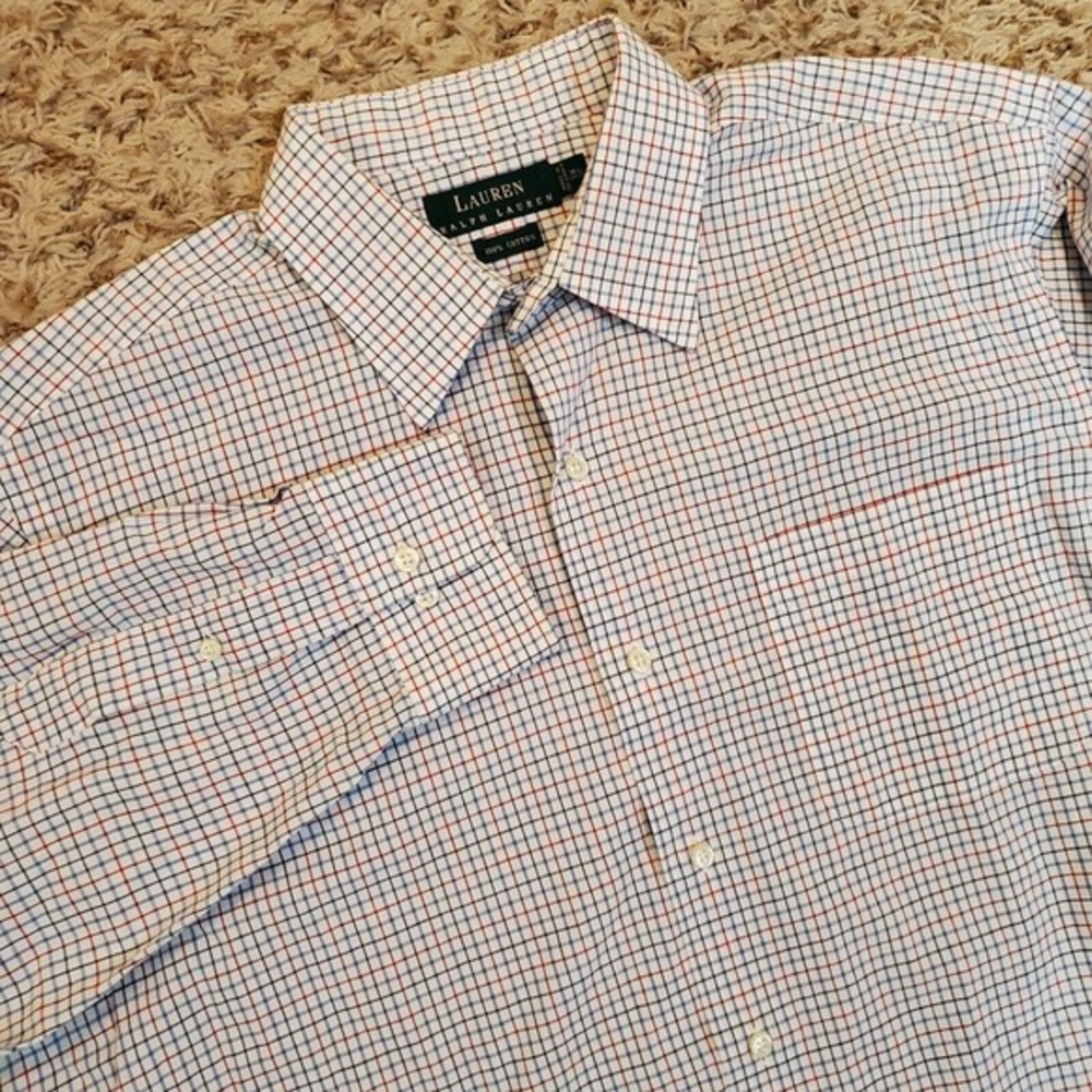 Lauren Ralph Lauren Mens 16.5-34/35 Long Sleeve Red White Blue Plaid Button Up